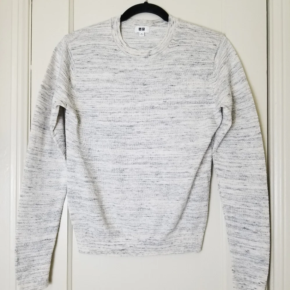 UNIQLO cotton nylon wool heathered gray white long sleeve sweater - Picture 1 of 7